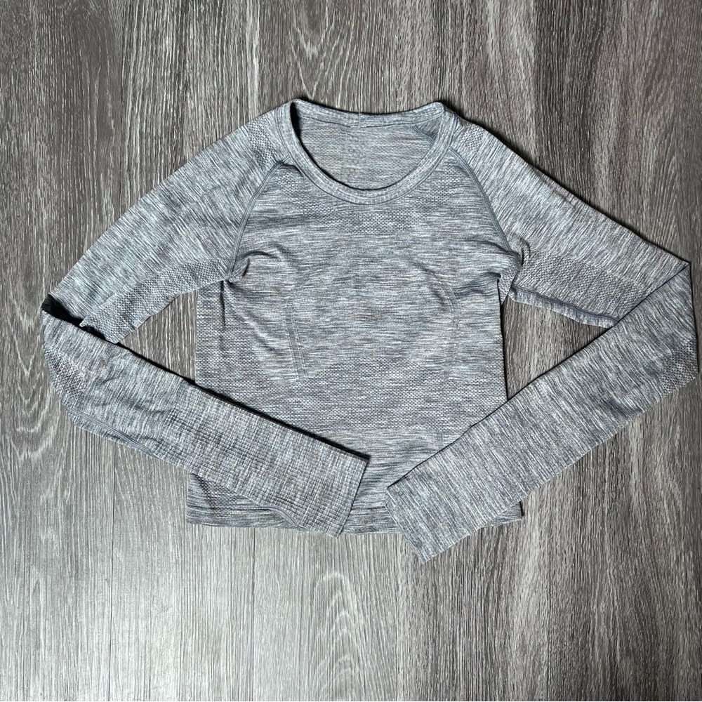 Lululemon Long Sleeve Swiftly Race Length Slate/White Grey